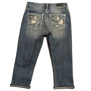 Daytrip Virgo Jeans 27 Faded Blue Denim Crop Capri Distressed Flap Pockets
